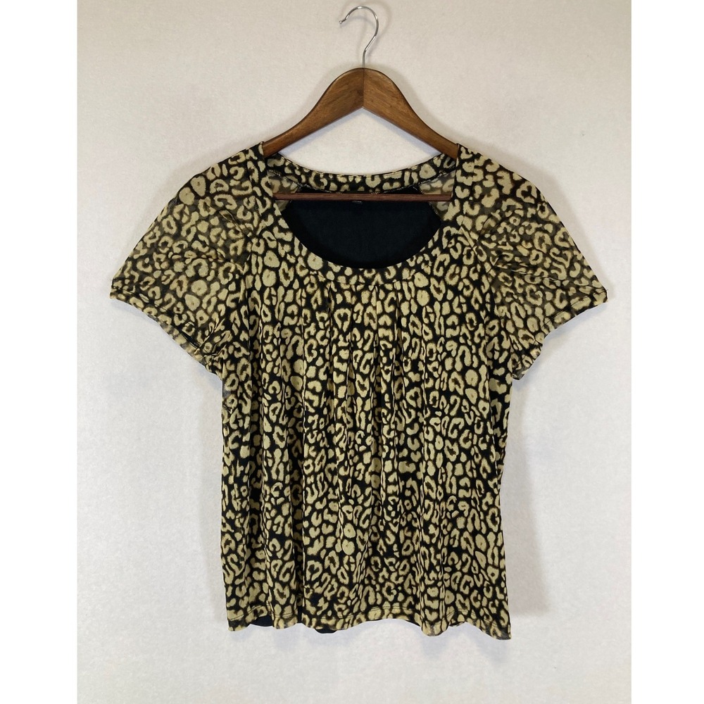 Animal Print Rafaella Women‎ XL Black Tan Leopard Mesh Layered Blouse Top